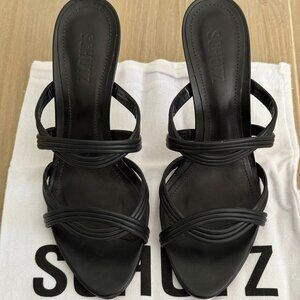Schutz Brynn Casual Leather Sandal Black Size 8